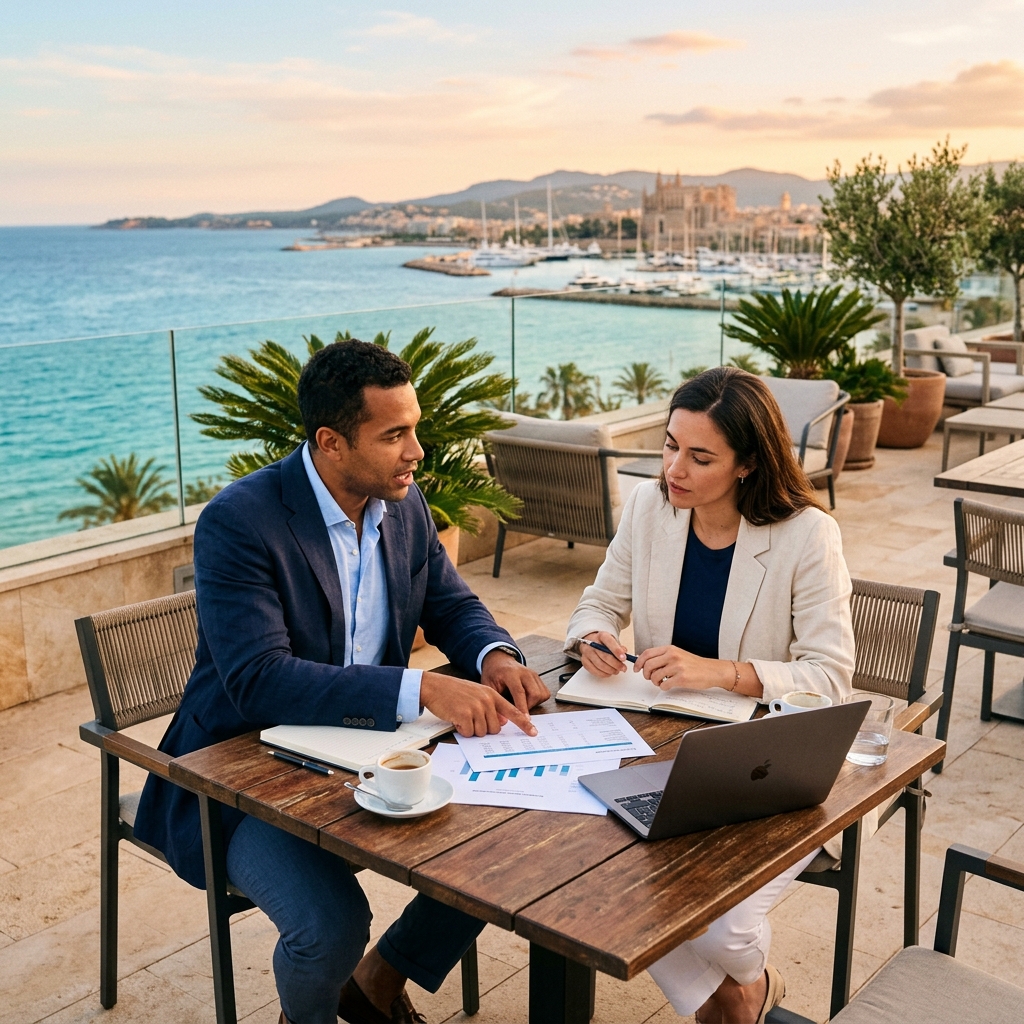 Business Meeting auf einer Dachterrasse in Mallorca